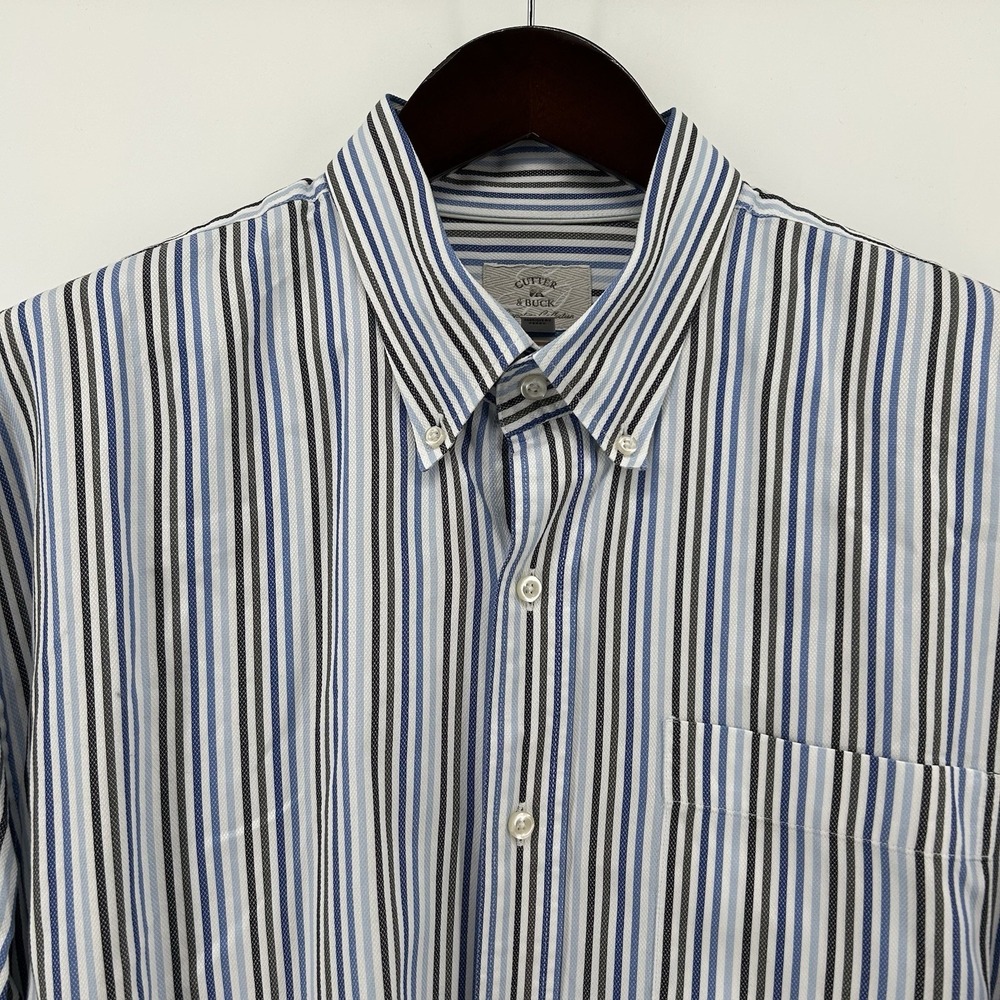 Cutter & Buck Signature Collection Shirt Mens 2XL Oxford Blue Stripe Preppy - Picture 4 of 10